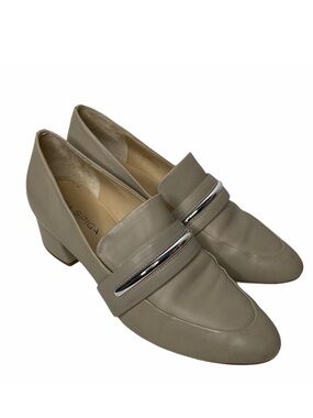 Via Spiga Heels Pump Almond Toe Leather Block Heel